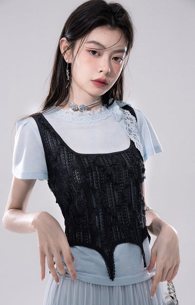 Clear Sky Lace T-shirt+Hollow Vest COT0257