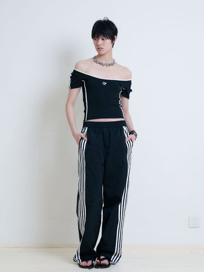 U-neck Slim Patchwork Edges T-shirt AOA0025