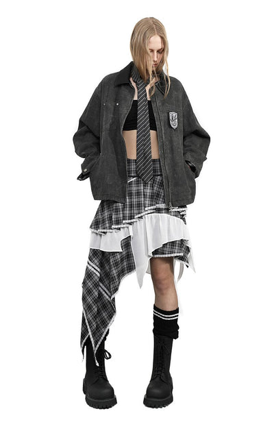 Plaid Patchwork Irregular Midi Skirt ANY0083