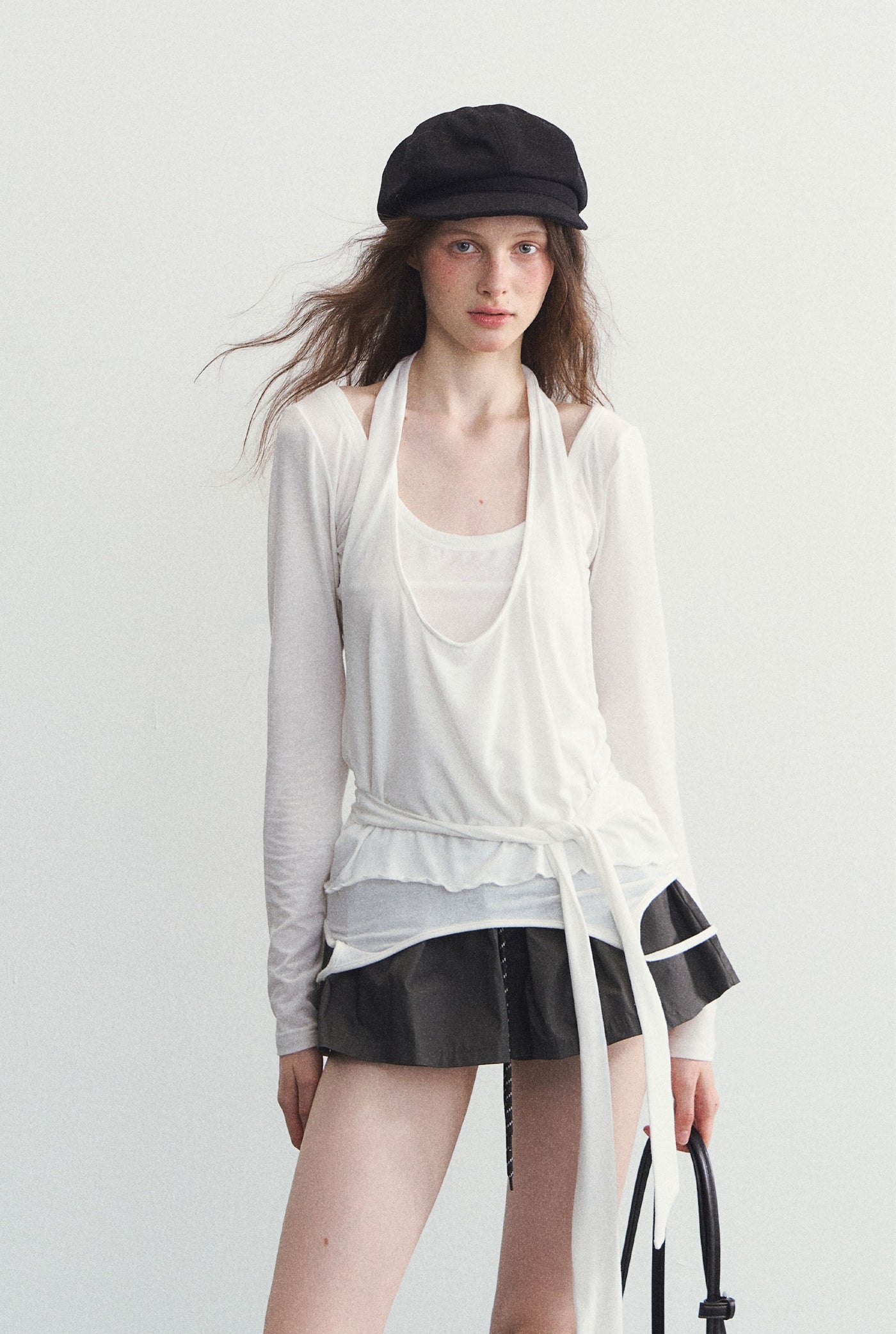 White Long-sleeved T-shirt/Camisole SPE0098