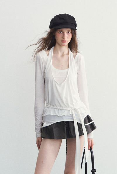 White Long-sleeved T-shirt/Camisole SPE0098