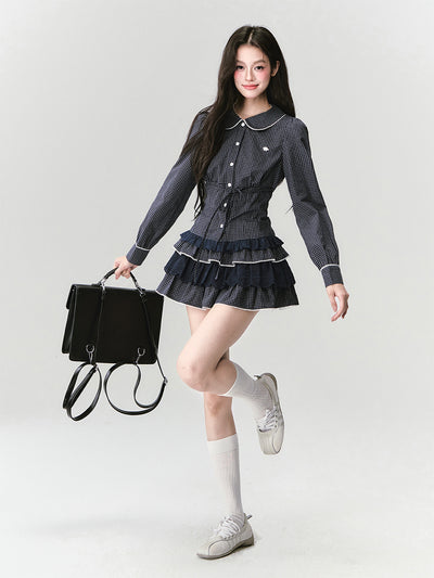 Plaid  Long Sleeve Shirt/Lace Skirt FRA0416