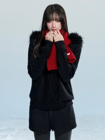 Cable Knit Detachable Collar Jacket FRA0468