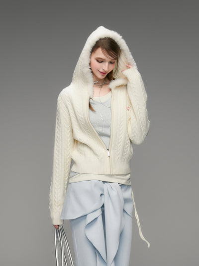 Fur Collar Jacquard Sweater Jacket SPE0074