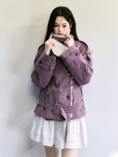 Purple Retro Suede Large Lapel Coat FRA0508