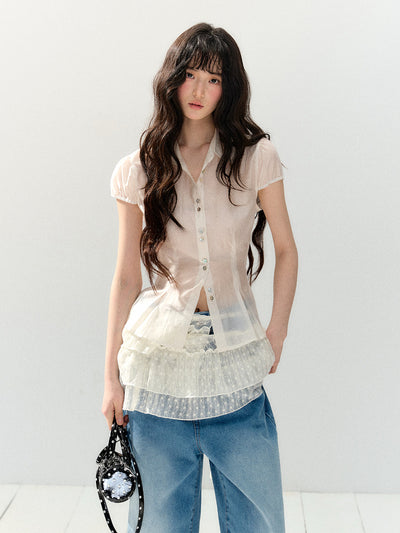 White Shirt/Ruffle Lace Skirt SHI0137