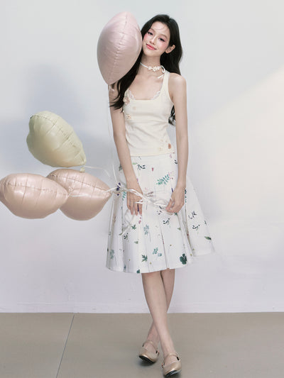Flower A-line Pleated Skirt FRA0407