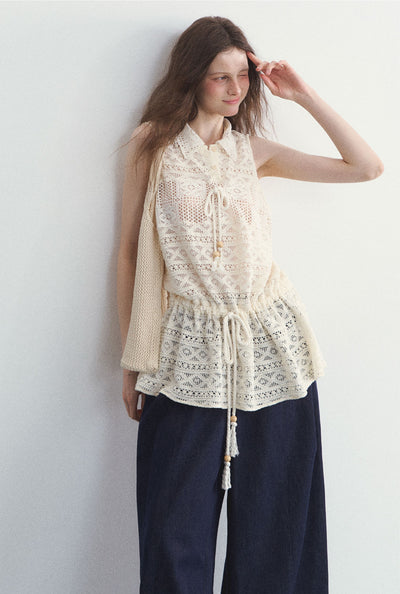 Knitted Hollow Polo Neck Sleeveless Top SPE0102