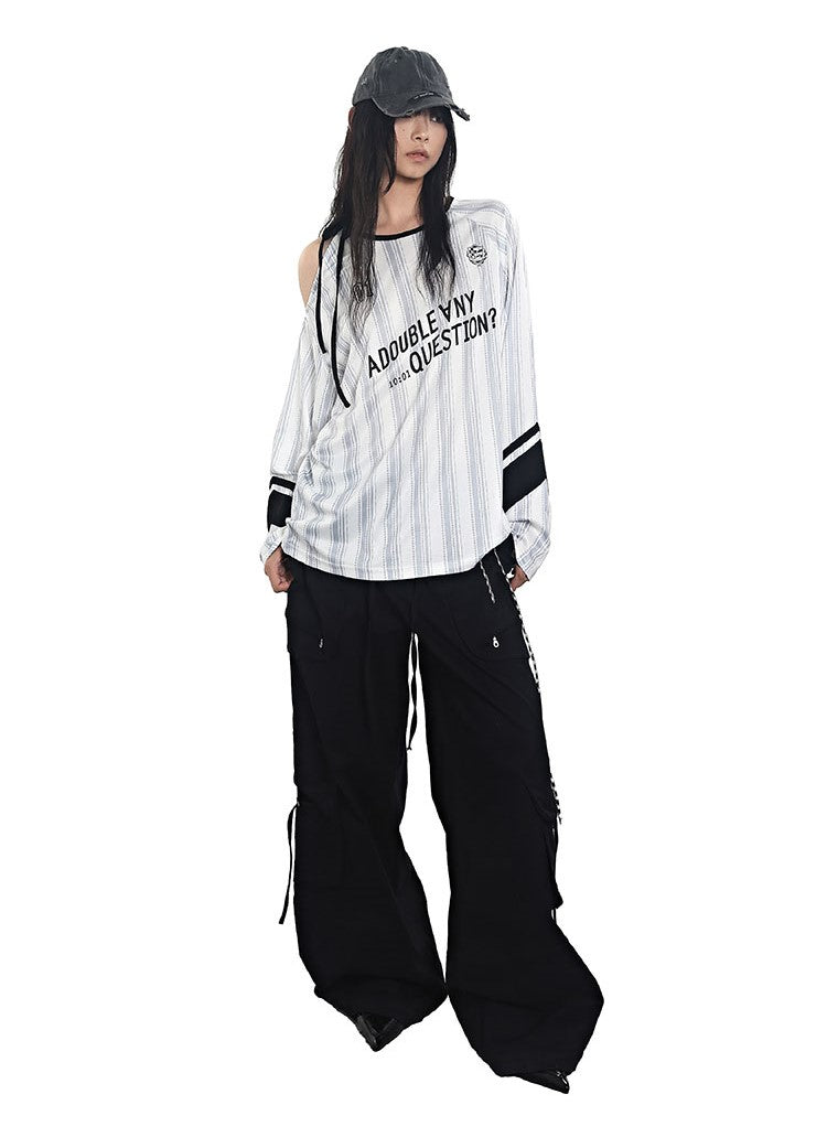 Stripes Lace-up Jersey T-shirt ANY0091