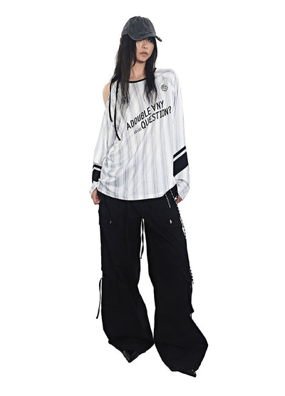 Stripes Lace-up Jersey T-shirt ANY0091