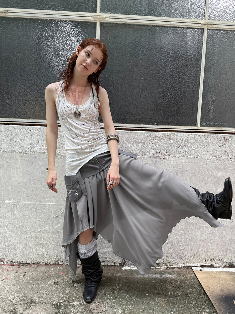 Large Pockets Fake Two-Piece Slit Skirt DOU0119