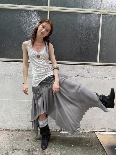 Large Pockets Fake Two-Piece Slit Skirt DOU0119