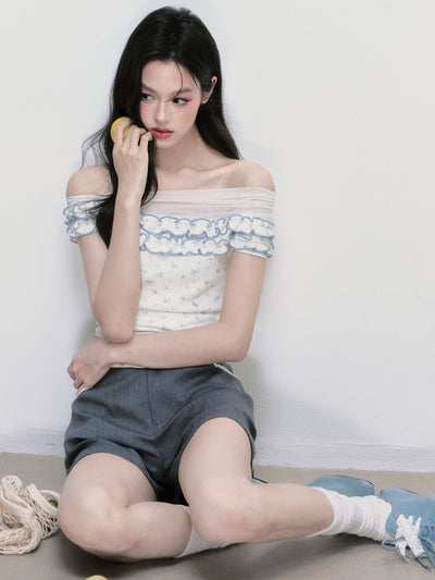 Floral One shoulder Ruffled Top FRA0402