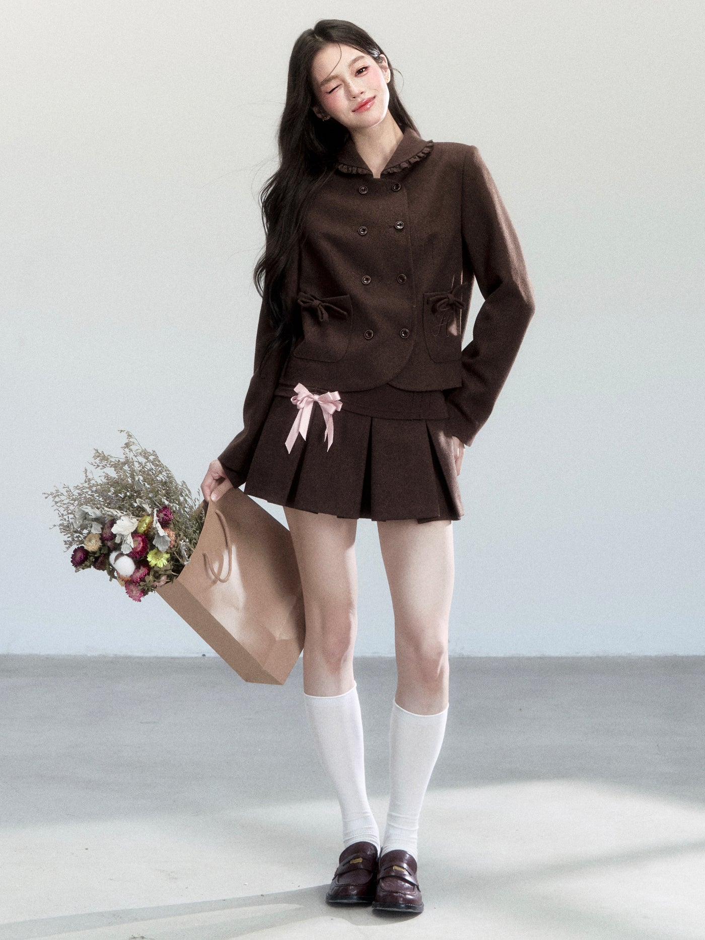 Retro Doll Collar Jacket/Lace Top/Bowknot Skirt FRA0444