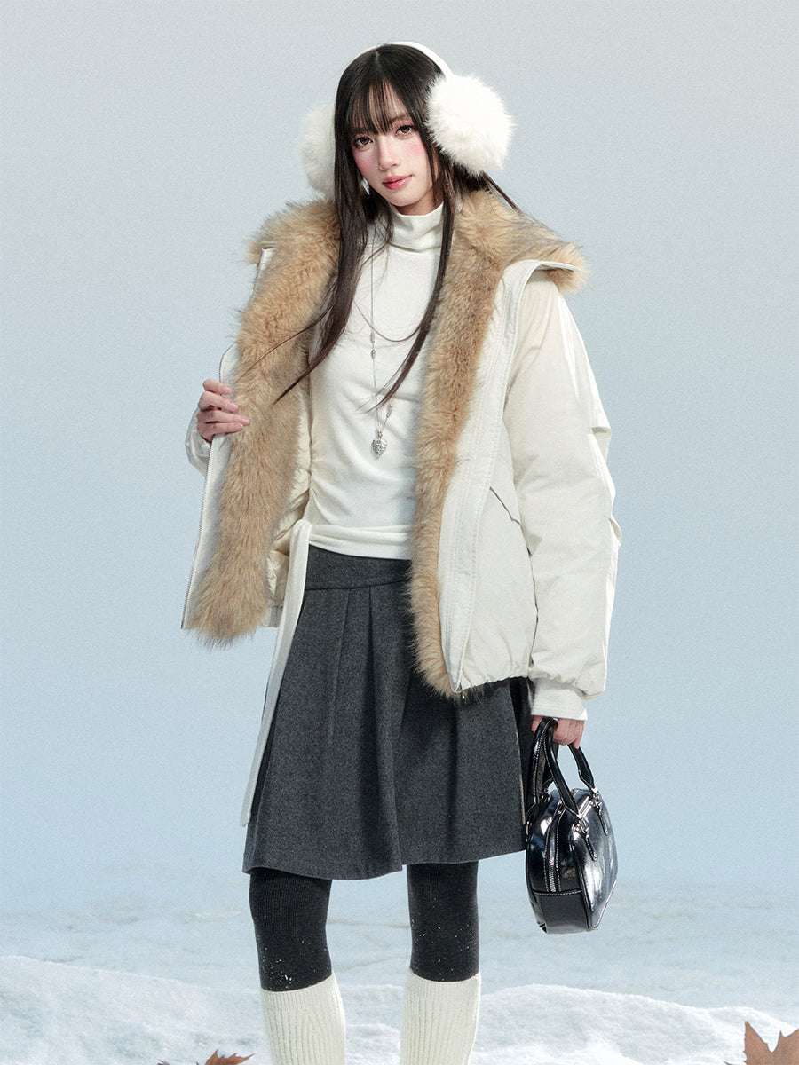 White Eco-friendly Fur Down Jacket FRA0471
