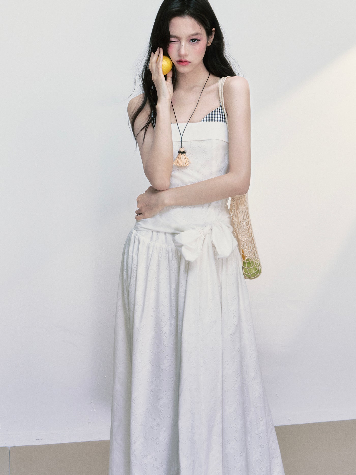 Bow Splicing Strappy Long Dress FRA0401