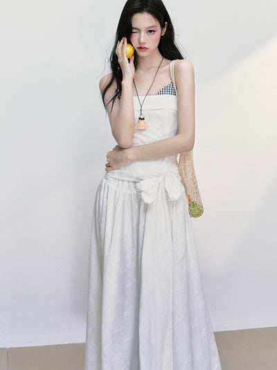 Bow Splicing Strappy Long Dress FRA0401