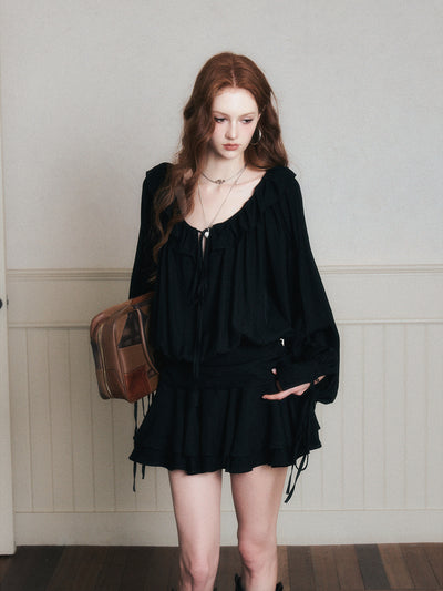 Ruffled Chiffon Satin Shirt Dress LUL0170