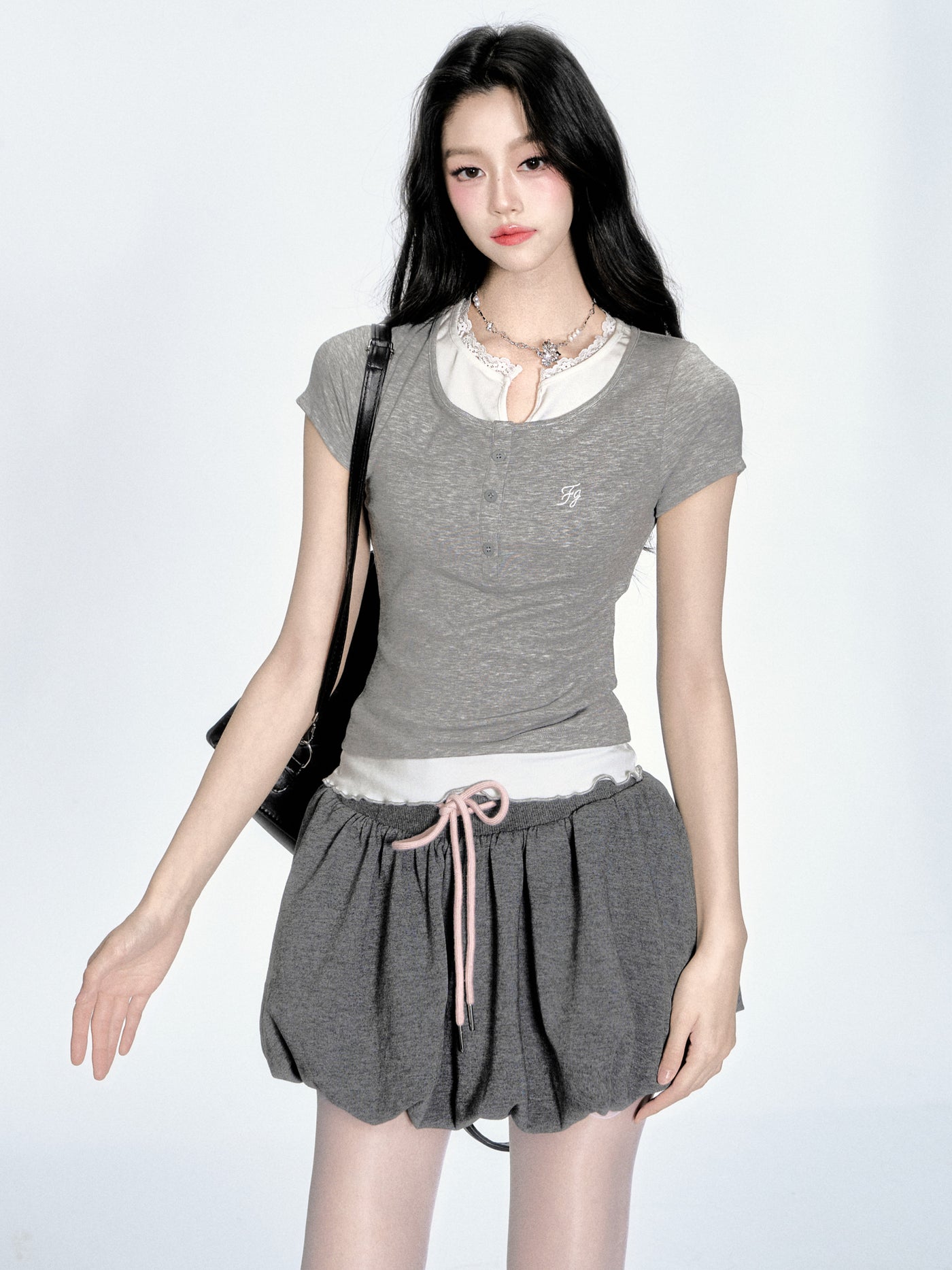 Short-sleeved T-shirt/Flower Bud Skirt FRA0362