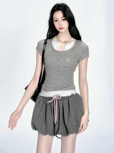 Short-sleeved T-shirt/Flower Bud Skirt FRA0362
