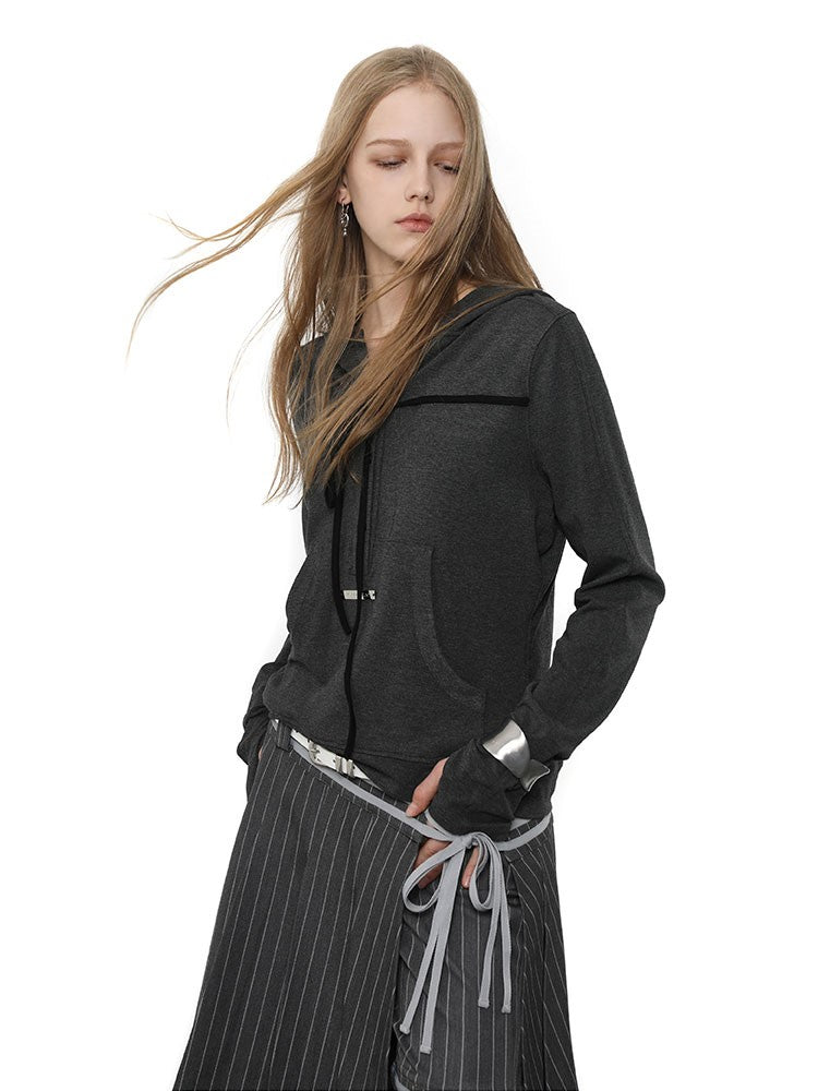 Grey Lace-up Buttons Hoodie ANY0080