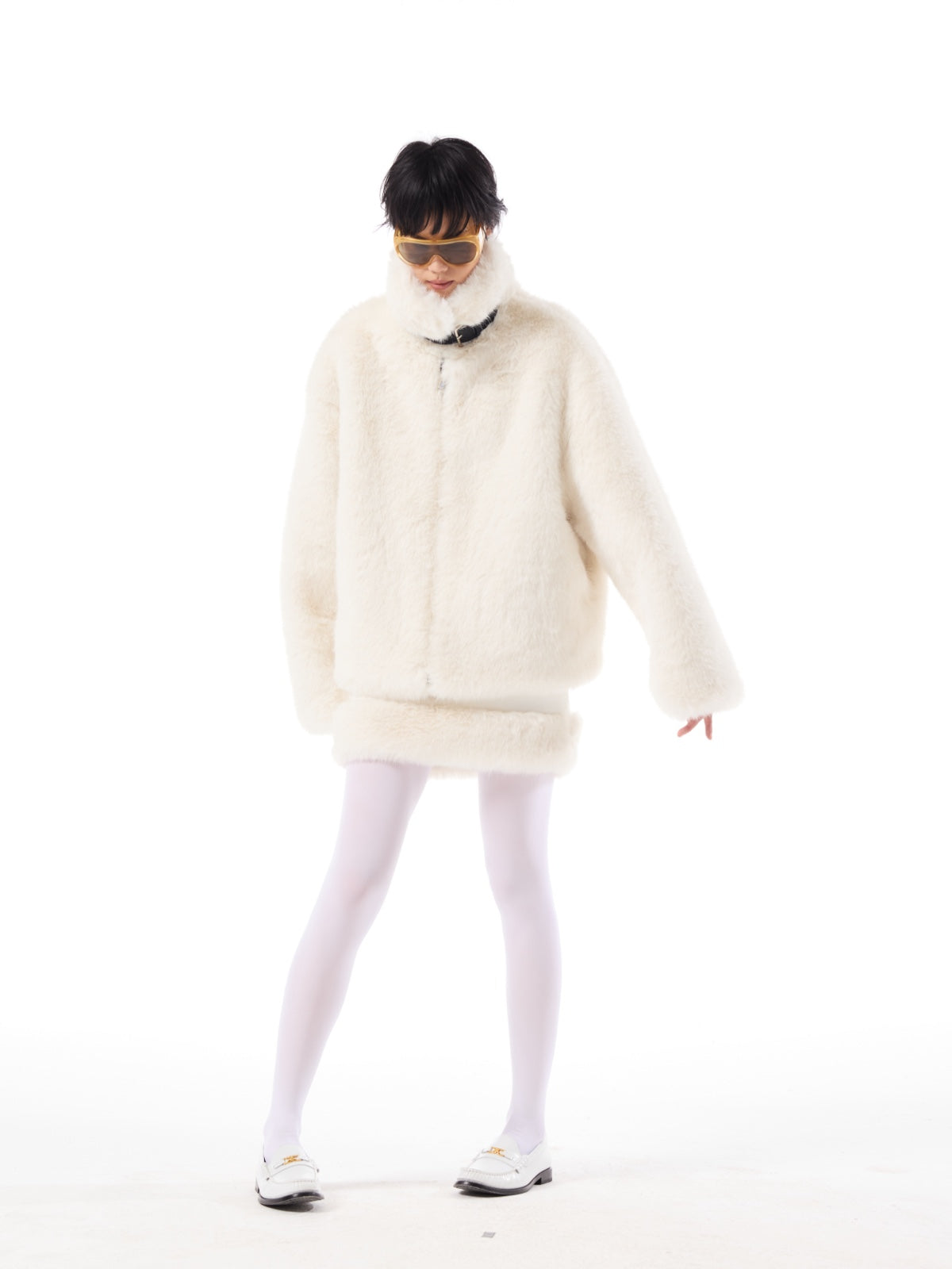 Leather Buckle Eco-Friendly Fur Coat AOA0021