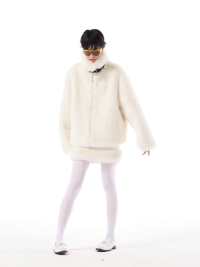 Leather Buckle Eco-Friendly Fur Coat AOA0021
