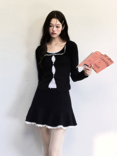 Retro Block Color Knitted Mini Skirt FRA0509