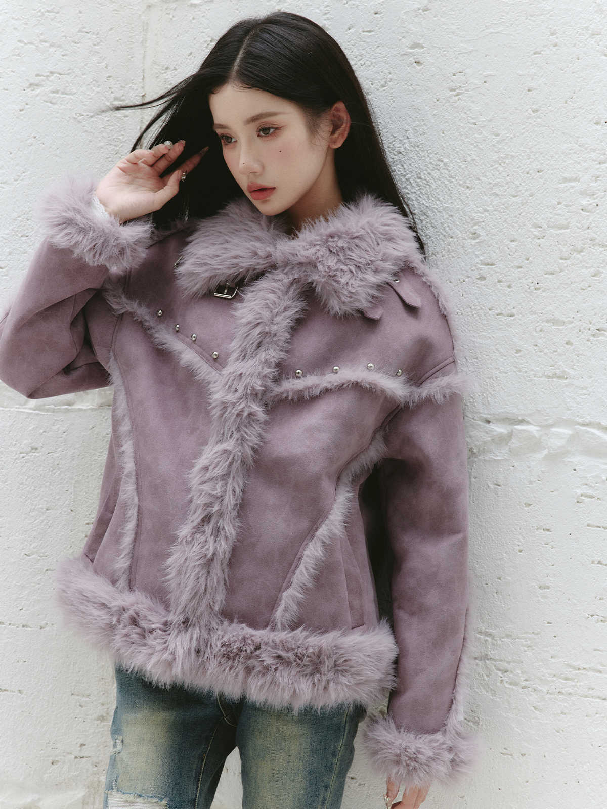 Versatile Purple Fluffy Fur Jacket FRA0262