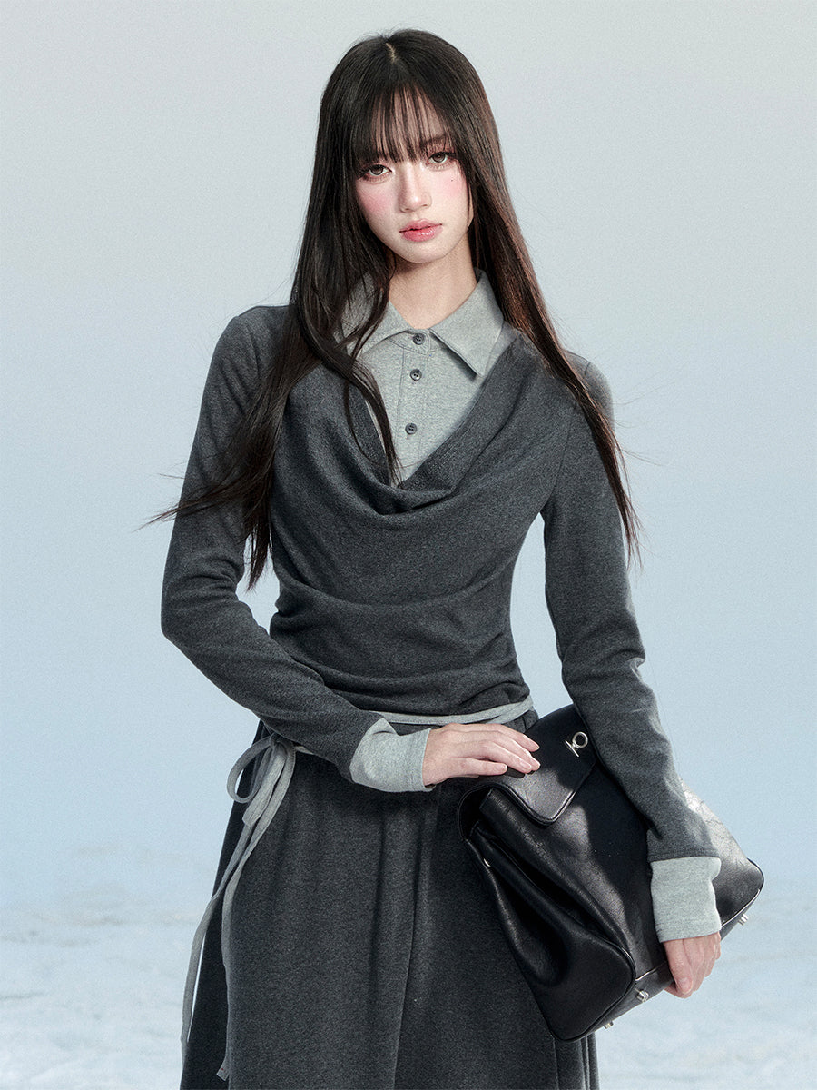 Polo Collar Knitted Cotton Dress FRA0465