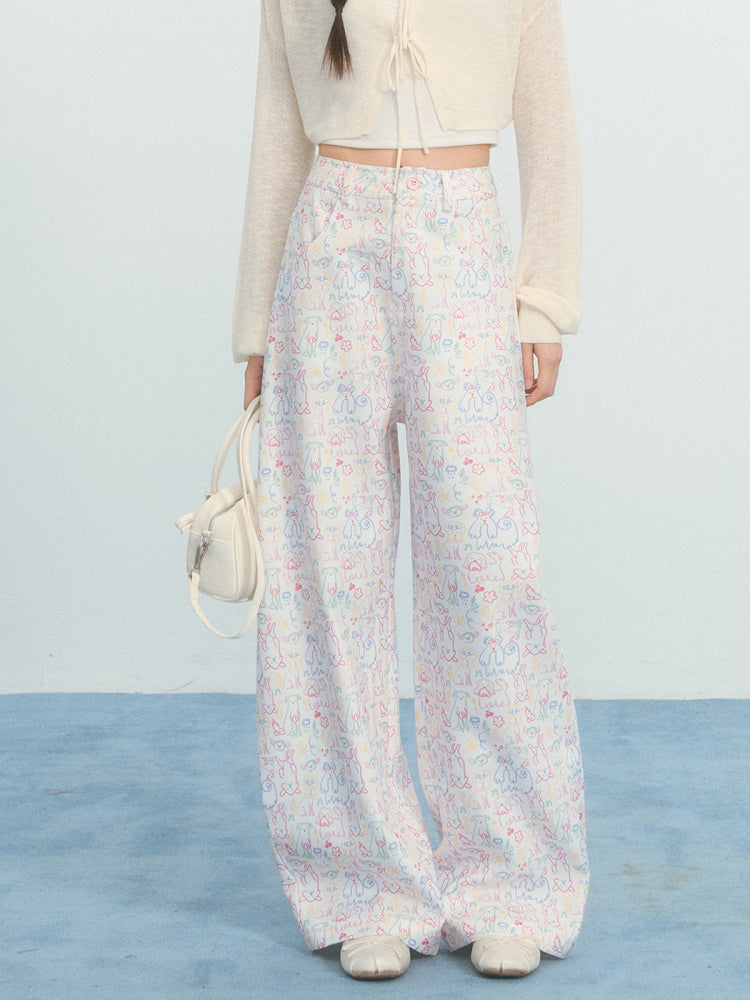 Colorful Puppy Graffiti Print Pants NTO0225