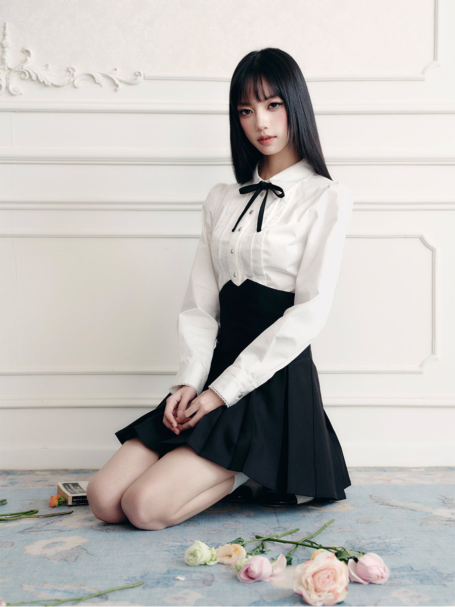 Accordion Pleated Shirt Top/Pleated Skirt FRA0421
