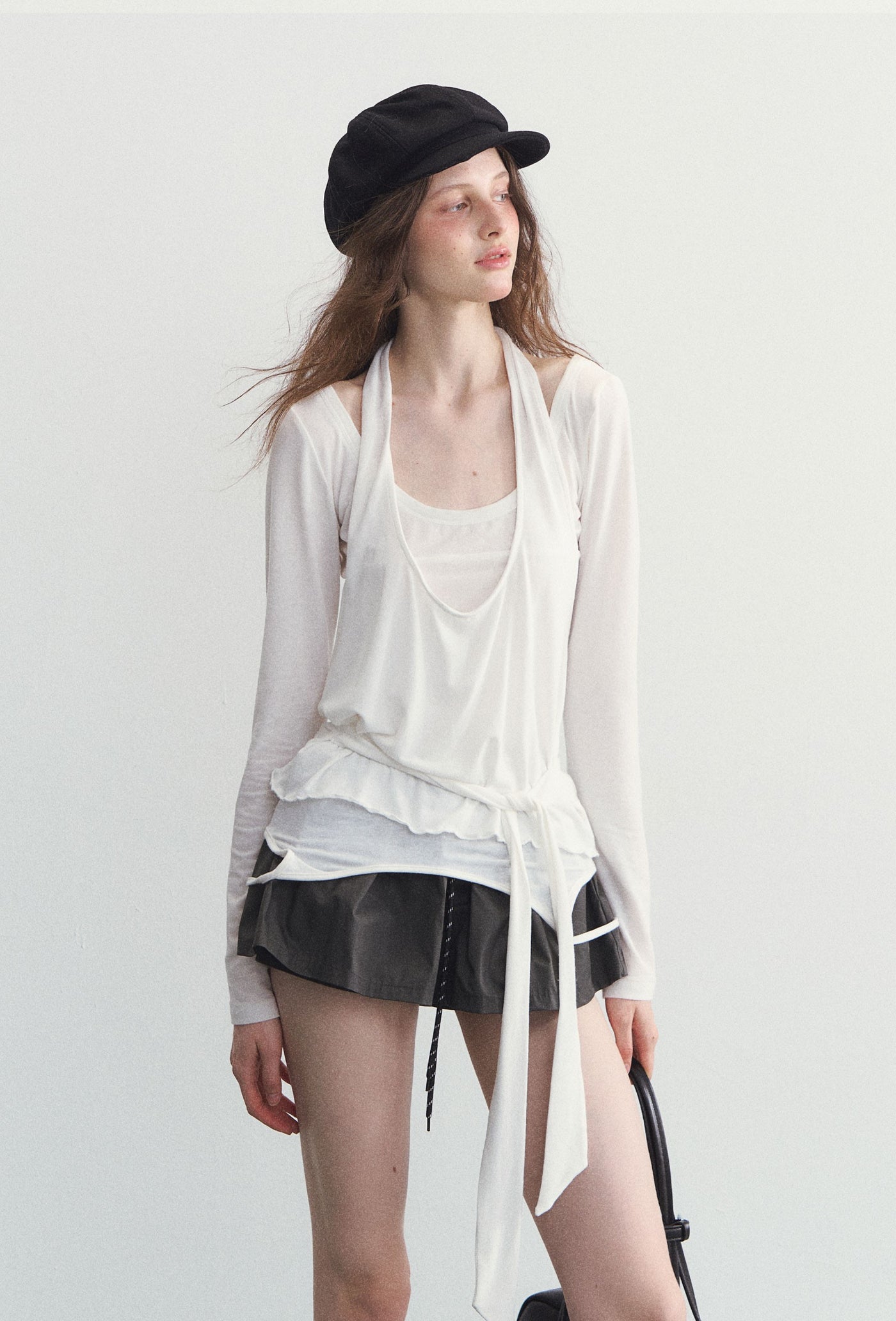 White Long-sleeved T-shirt/Camisole SPE0098