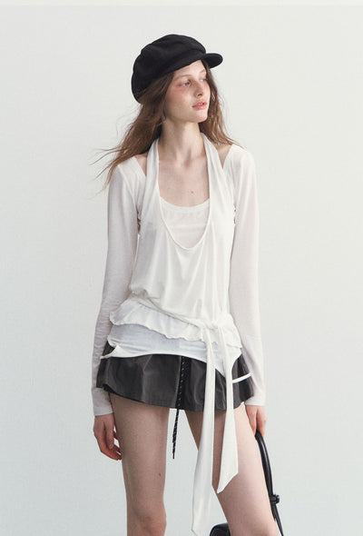 White Long-sleeved T-shirt/Camisole SPE0098
