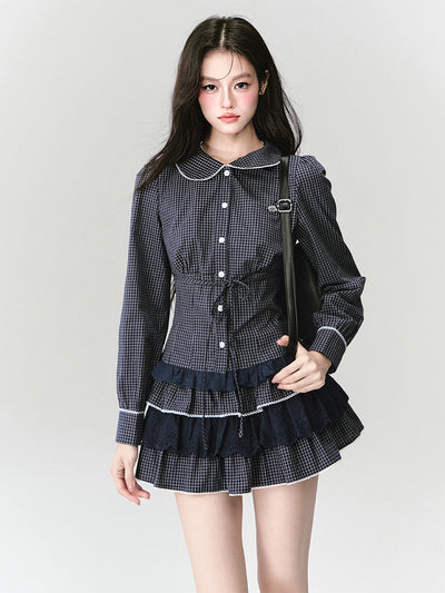 Plaid  Long Sleeve Shirt/Lace Skirt FRA0416