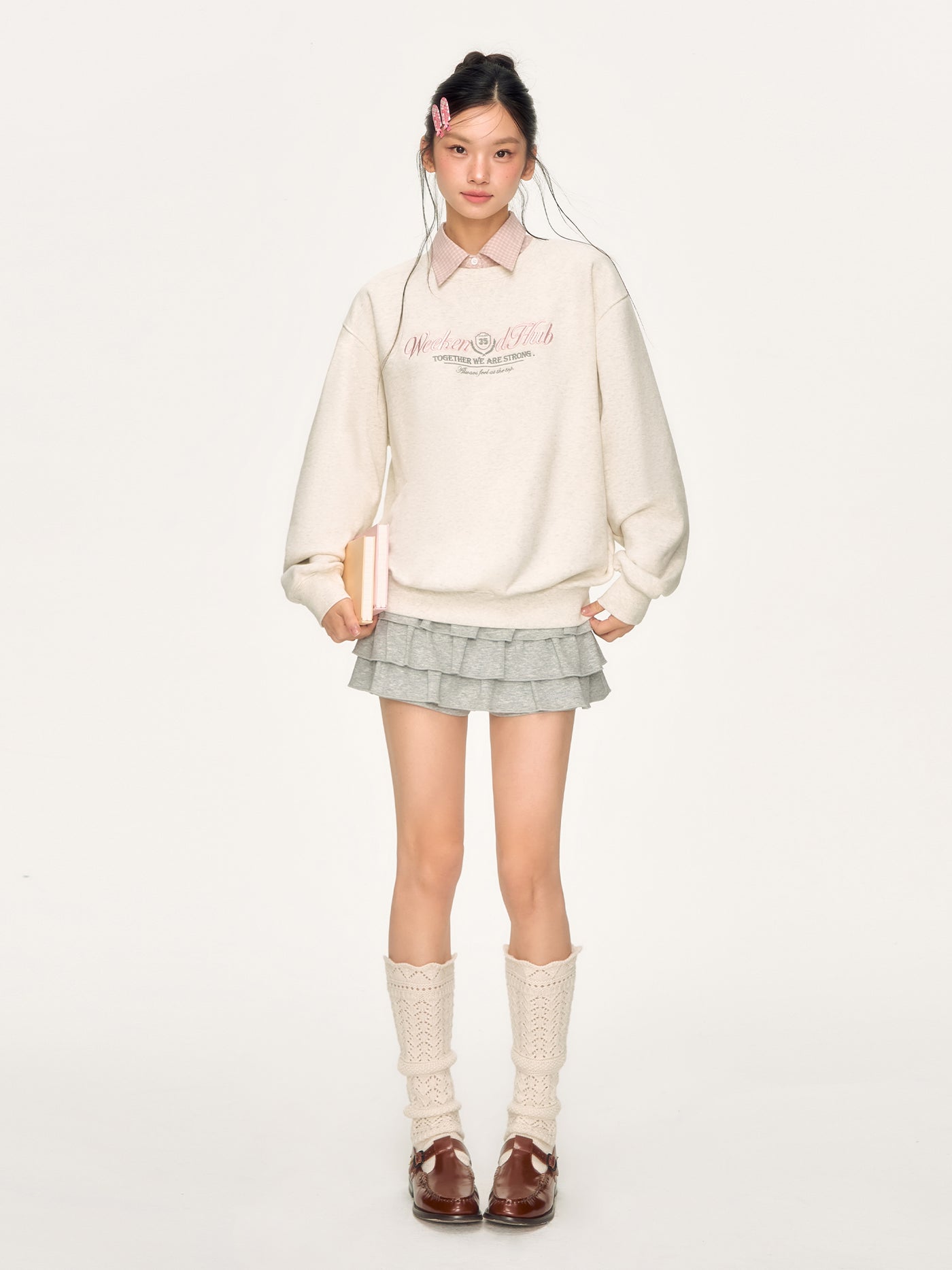 Plaid Shirt Collar Long-Sleeved Sweatshirt WEE0060