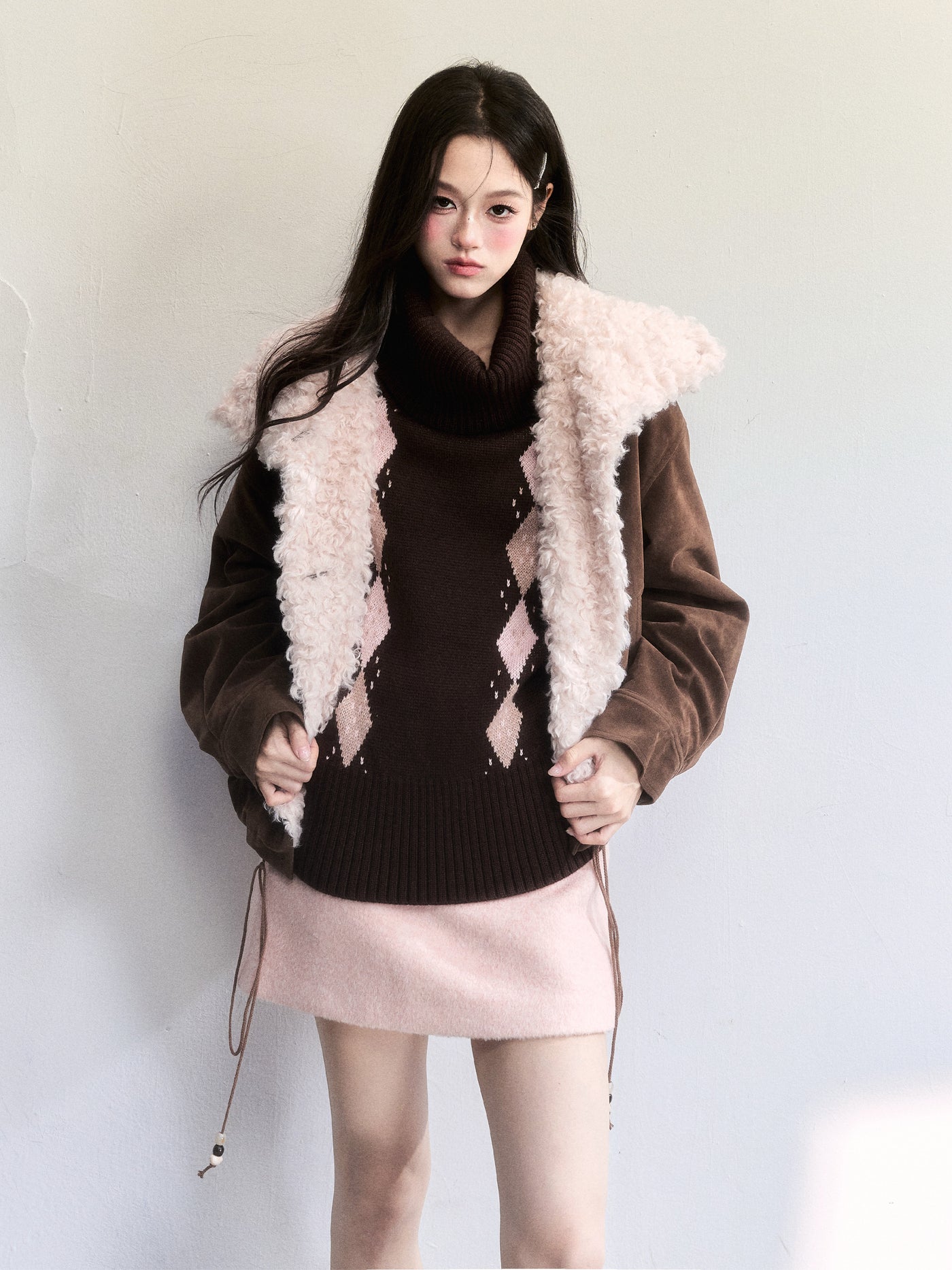 Brown Suede Plush Thick Lapel Coat FRA0500