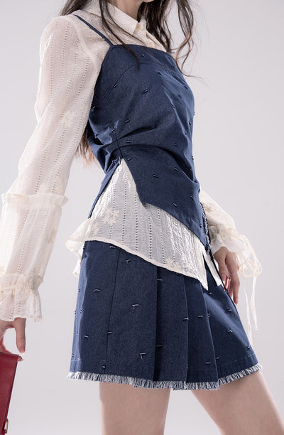 Blue Ripped Suspender Top+Skirt COT0262