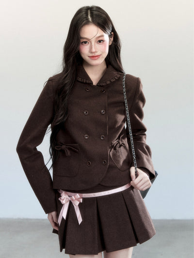 Retro Doll Collar Jacket/Lace Top/Bowknot Skirt FRA0444