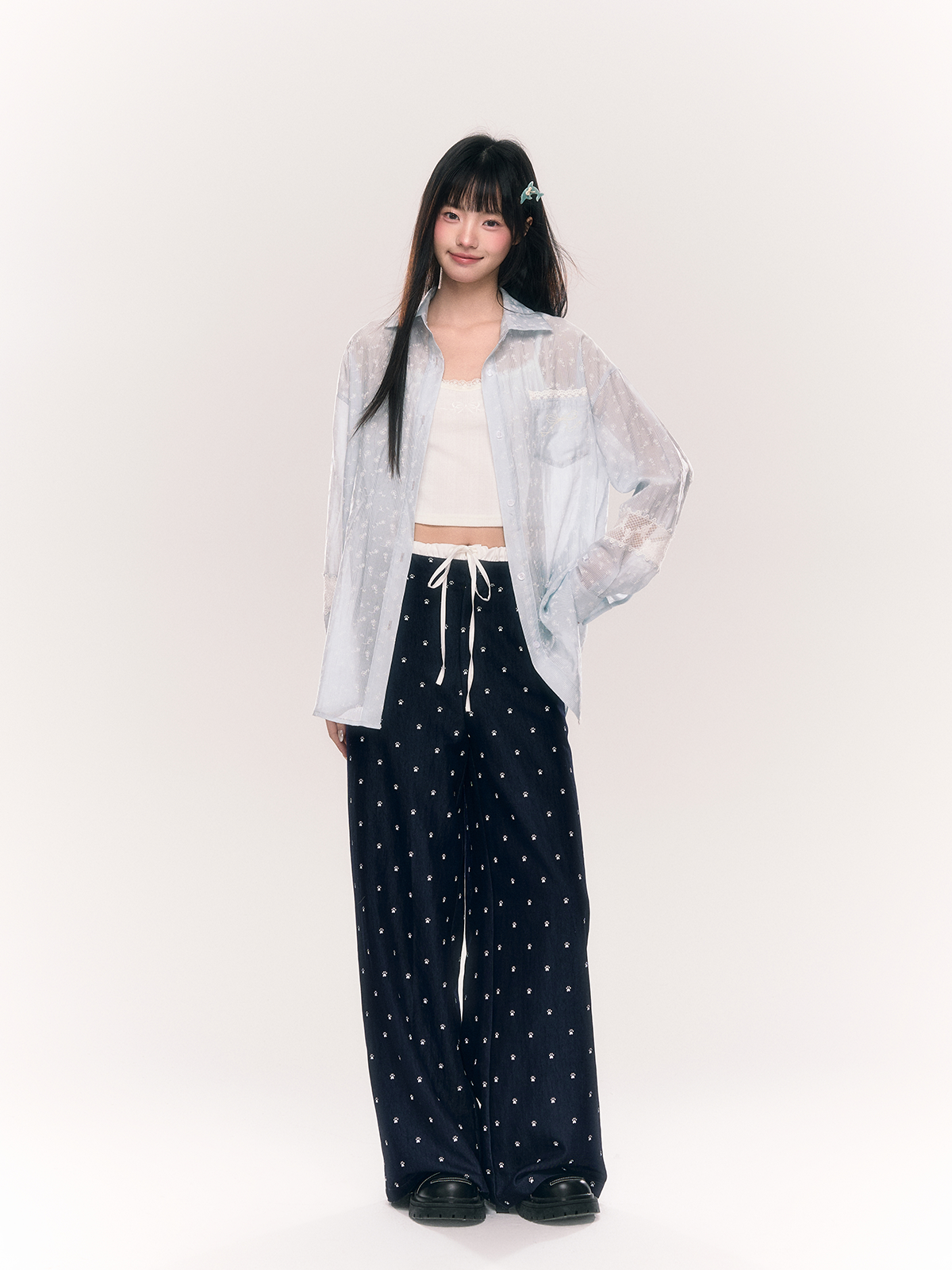 Embroidered Lace Stripes Flower Shirt NTO0204