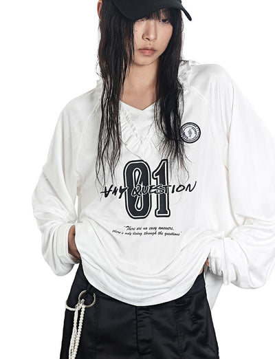 Ruffled V-neck Jersey T-shirt ANY0075