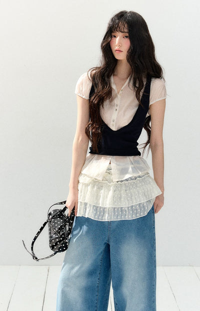 White Shirt/Ruffle Lace Skirt SHI0137
