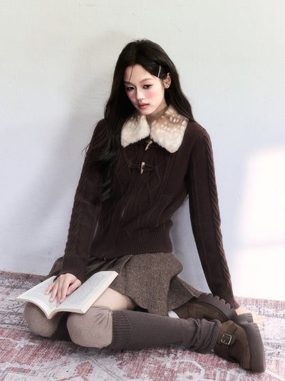 Horn Button Retro Cable Knit Cardigan FRA0498