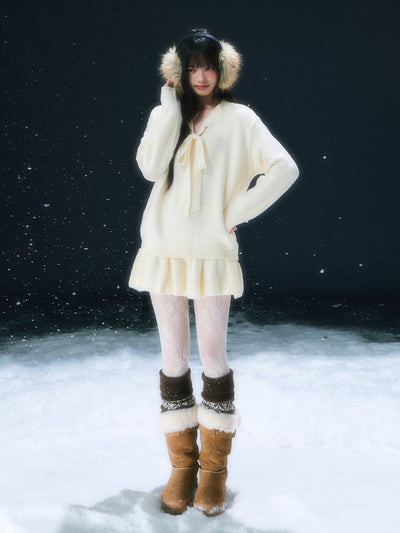 White French Style Bow Knitted Dress WEE0104