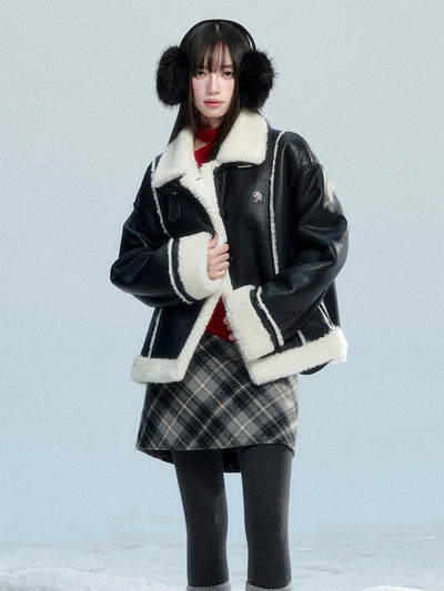 Fur Collar Black Leather Jacket FRA0477