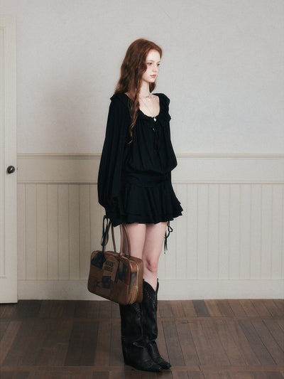 Ruffled Chiffon Satin Shirt Dress LUL0170