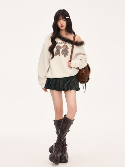 American Retro Print Off-Shoulder Sweatshirt WEE0076