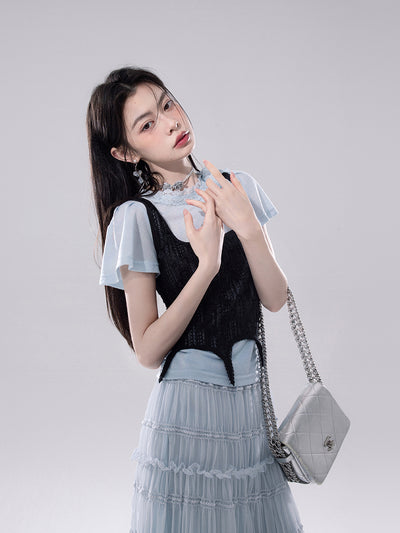 Clear Sky Lace T-shirt+Hollow Vest COT0257