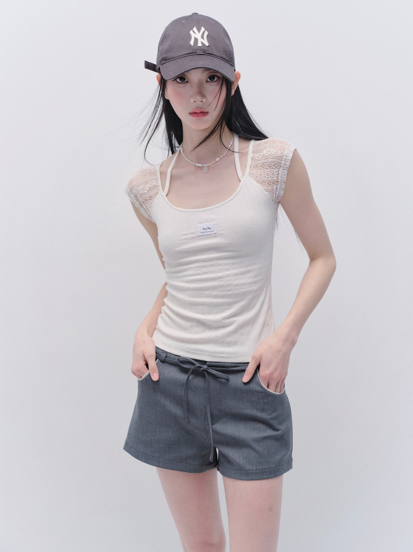Lace Splicing Short Sleeves T-shirt FRA0339