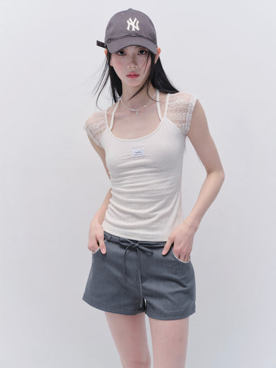Lace Splicing Short Sleeves T-shirt FRA0339